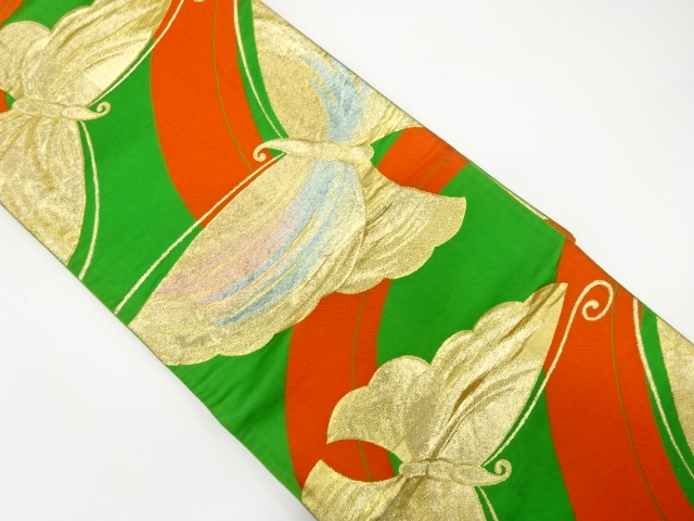 JAPANESE KIMONO / ANTIQUE FUKURO OBI / SILK / WOVEN BUTTERFLY